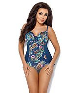 One-piece swimsuit, microfiber, real bra cups, colorful flowers